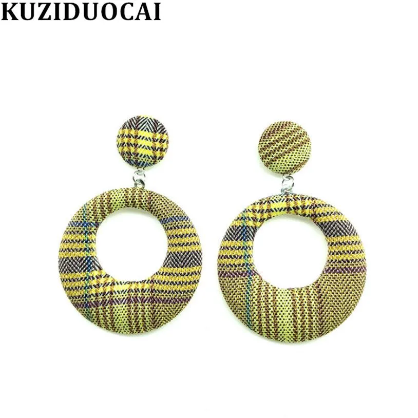 

Kuziduocai New Fashion Jewelry Bohe Cotton Cloth Plaid Stripe Round Statement Drop Earrings For Women Brincos Pendientes E-869