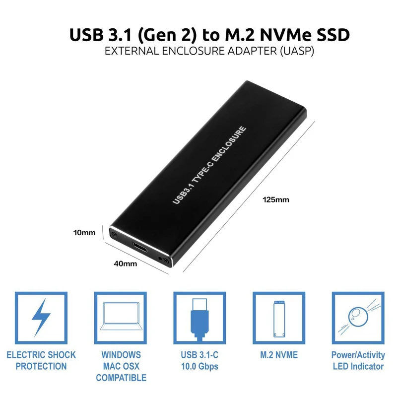 NVMe PCIE USB3.1 HDD корпус M.2 к USB 3,1 Тип C M ключ SSD корпус для жесткого диска внешний HDD чехол/PCIE SSD коробка