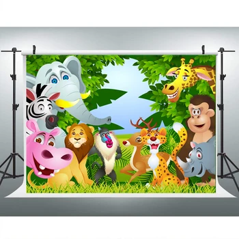 

Zoo background 7x5 children photography background lion monkey elephant zebra giraffe hippo newborn birthday party decoration