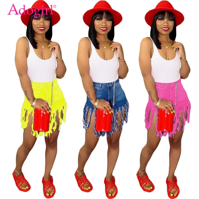 US $13.98 Adogirl Plus Size S-3XL Jeans Shorts Solid Color Fringed Sanded Denim Shorts Women Summer Casual St