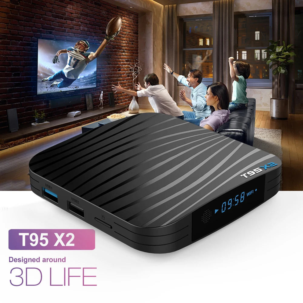 Android 8,1 Smart tv Box 4 Гб 64 Гб Amlogic S905X2 четырехъядерный T95X2 двойной Wifi 100 м H.265 4 к UHD 3D 60pfs USB3.0 Google Play T95 X2