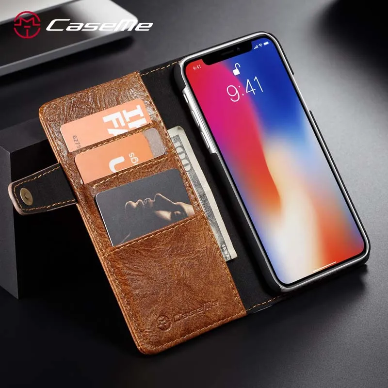 CaseMe Luxury Leather Stand Case For iPhone X Magnetic Phone Cover Multifunction Flip Wallet Card Slot Cases iPhoneX | Мобильные