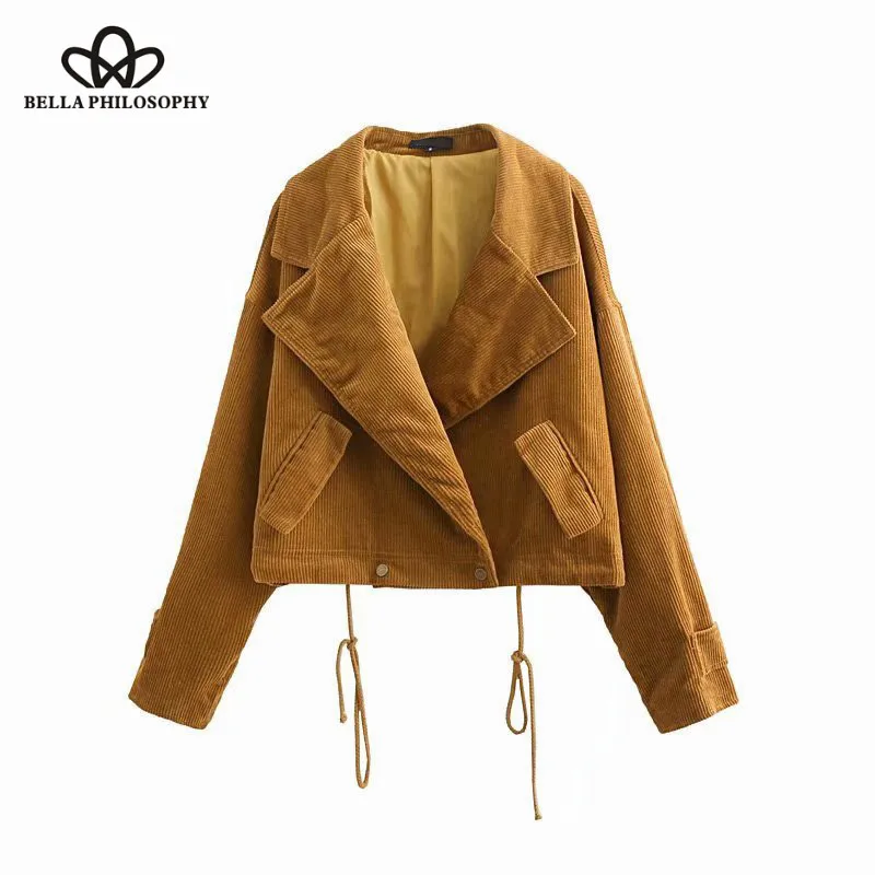 Wonder 2018 new Fashion Vintage Chic Pockets Corduroy Short Jacket Coat Lapel Collar Long Sleeve Loose Casual Outerwear Women
