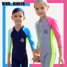 Детский слитный купальник Stinger Защита от солнца УФ купальный костюм UPF50+ Купальник спереди на молнии с длинным рукавом цельный купальный костюм для мальчиков и девочек