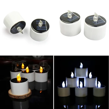 

Solar Electronic Led Candle Flameless Solar Powered Night Light Cylindrical Tea Lights For Christmas Wedding Party Decor