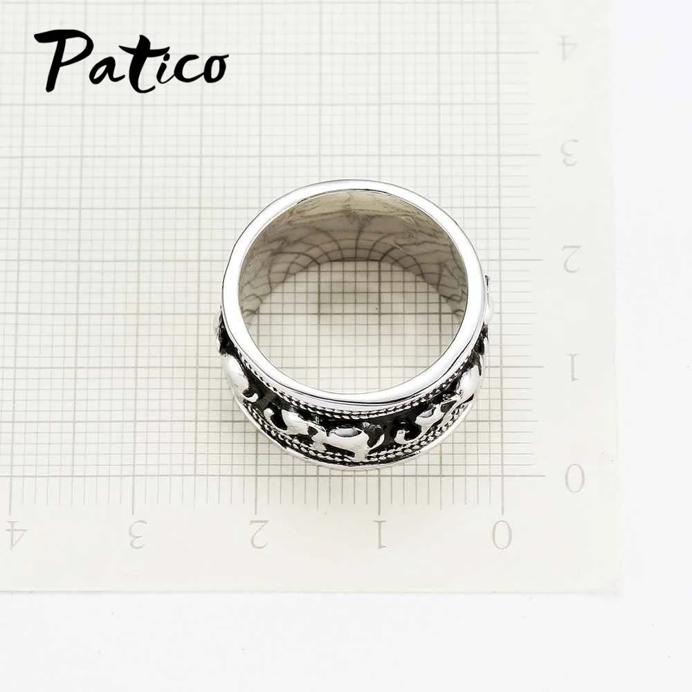 PATICO Fashion Animal Elephant Round Finger Rings Wide 925 Sterling Silver Wedding Band Rings For Women Men Lover Party Gifts