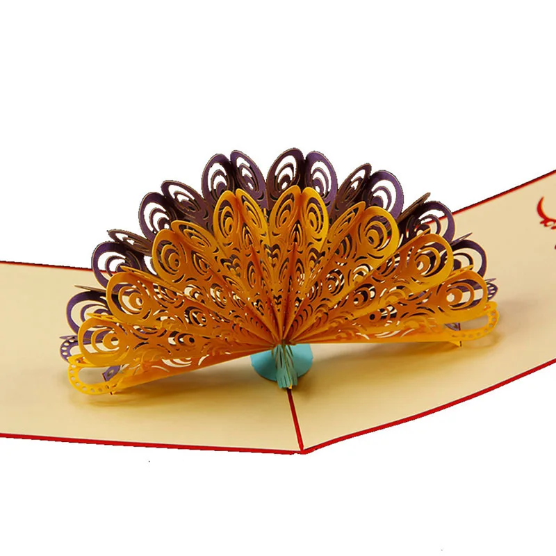  1pcs Creative DIY 3D Beautiful Peacock Painting Postcard Fashion Wedding Gift Greeting Card 7 Color - 32989495245