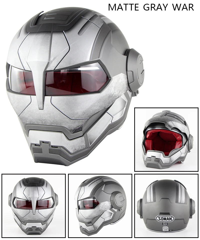 SOMAN Iron Man Motorcycle Helmet Flip up Motorbike Robot Style Helmet Motocross Casco Moto Cross Helm DOT Approval 515