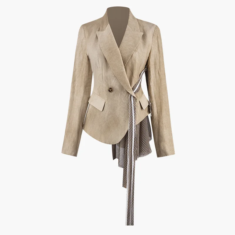 

[YaLee] New Fashion 2019 Summer Autumn Lattice Irregular Long Sleeve Button Coat Pulling Rope Half-body Skirt Set Women A623