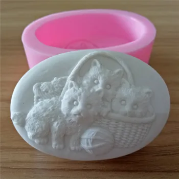 

Three Cat Design Soap Mold Mould 3D Oval Silicone Molds For Soap Making