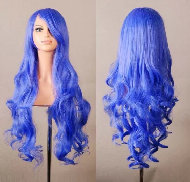 Аниме длинные кудрявые волны синтетические парики для Косплей вечерние Лолита 80 см Peruca Peluca Хэллоуин блонд - Цвет: light blue