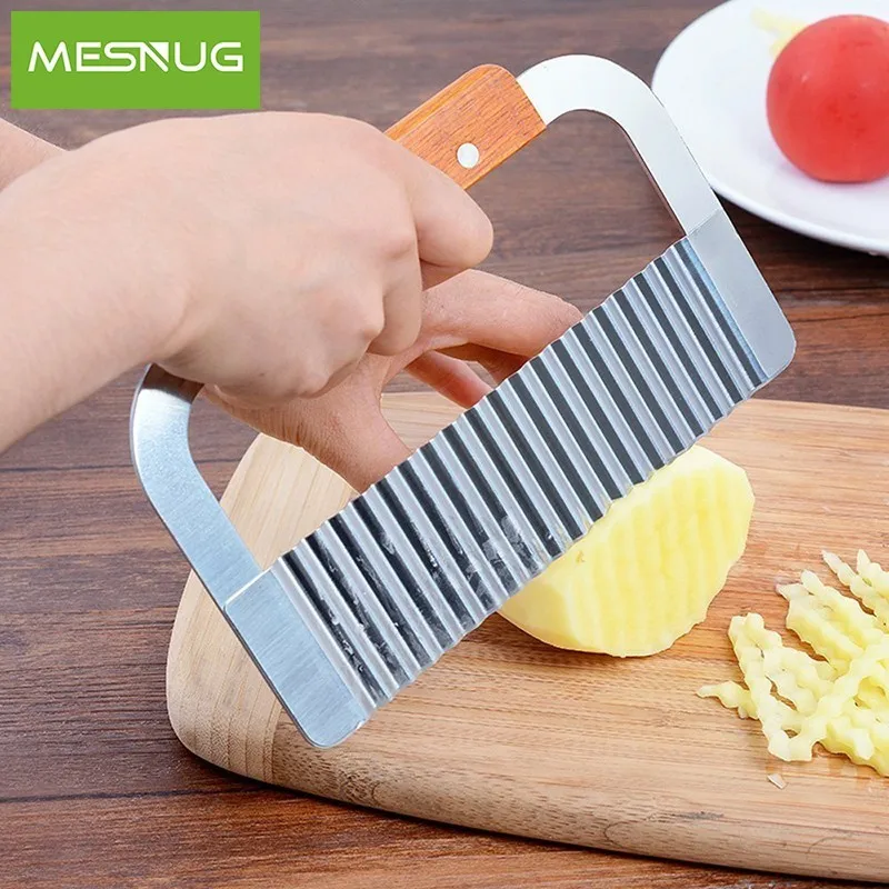 

MESNUG Stainless Steel Crinkle French Fry Cutter Wooden Handle Potato Cutter Vegetable Slicer Cutting Fruit Vegetable Tools