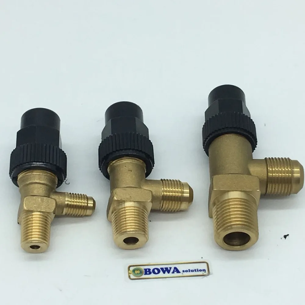 Angle valve with thread adapater (male NPT to SAE) is used in liquid