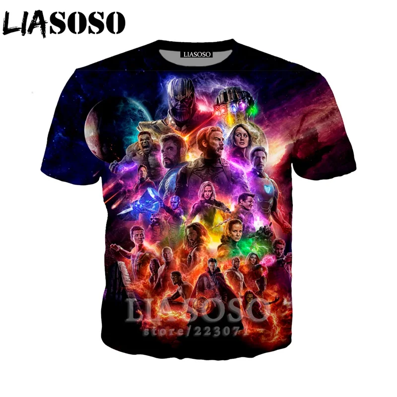 LIASOSO 2019 Summer New Men Women 3D Print Latest Movie Avengers Endgame Short Sleeve T shirt Fashion Sweatshirt Pullover B008