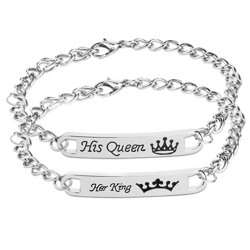 

New Arrival Her King & His Queen Bracelet Silver Color Crown pattern Bracelets Charm Jewelry For Couples Women Men Gift