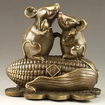

zhmui8800626701+<<+Chinese Handmade Exquisite Rare Corn Mice Bronze Statue
