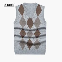 XJXKS S-4XL с геометрическим узором Мужской пуловер и трикотажные свитера с v-образным вырезом натуральный Повседневный модный мужской свитер A-52