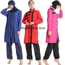 Три части женщины ислам молния с длинным рукавом скромное мусульманское купальники плюс размер хиджаб полное покрытие Буркини пляжная одежда