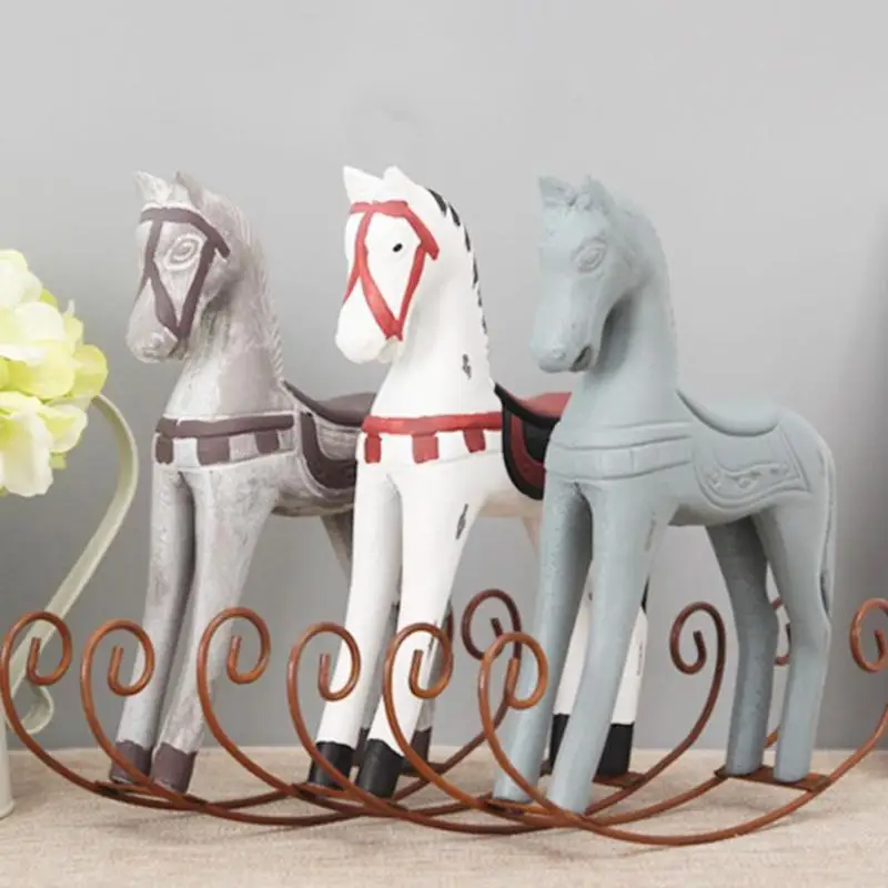 Wood Wooden Rocking Horse Desk Decor Balance Art Figurines Home Office