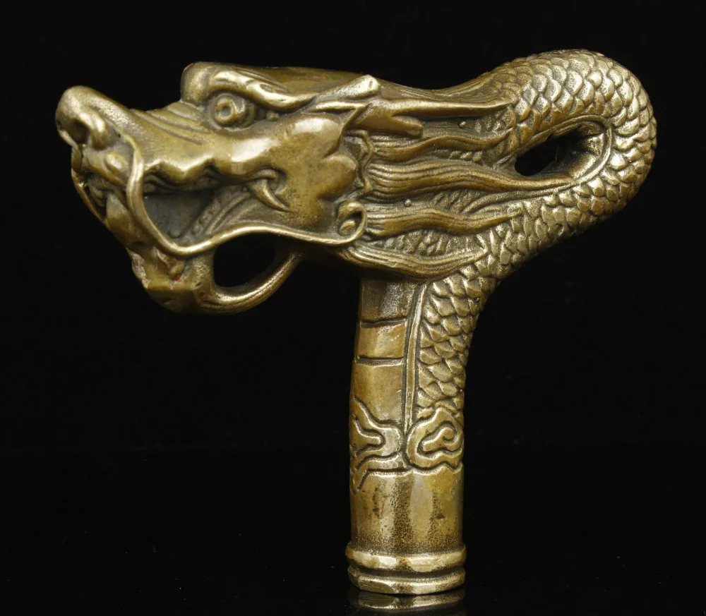 Superb China Old Handwork Bronze Dragon Statue Cane Head Walking Stick