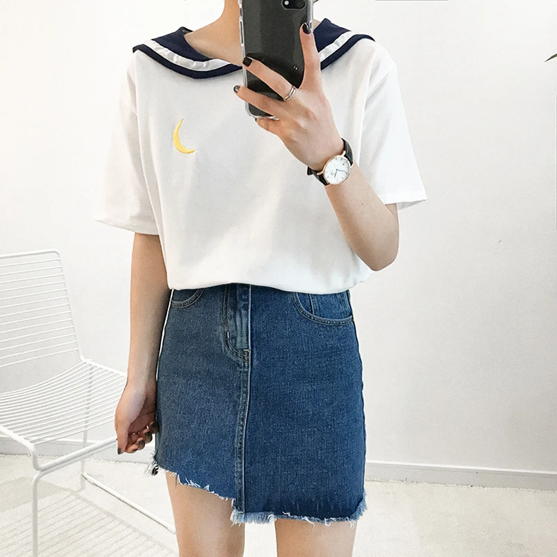 

Womens Harajuku T Shirt Preppy Style Kawaii Tee Embroidery Cute Tops T shirt Female Summer Fashion T-shirt HT893