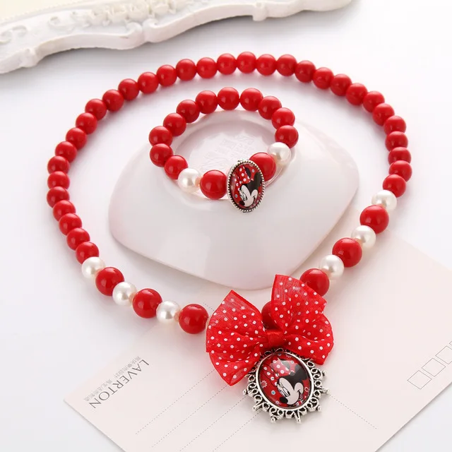 

Disney princess cartoon children necklace+ bracelet accessories cosmetic toy kid makeup beauty girl gift Mickey Mouse jewelry