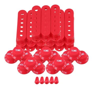 

Yibuy 5x Red Guitar Switch tip Single coil Pickup Cover 1 volume 2 Tone Knobs