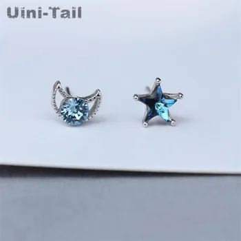 

Uini-Tail new 925 sterling silver romantic creative blue stars moon asymmetrical earrings temperament starry sky earrings GN263