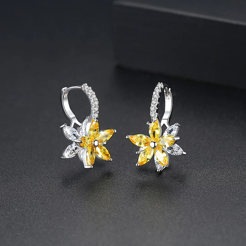 Qevila Hot Fashion Cute Romantic Lovely Stone Flower Earrings Convenient Simple Stud Earrings Copper Cubic Zirconia For Women    (10)