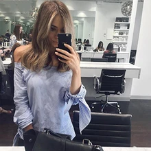2016 Summer Autumn Casual Style Women Blouse Off Shoulder Sexy Long Sleeve Bow Blouses And Shirts Loose Tops Blusas