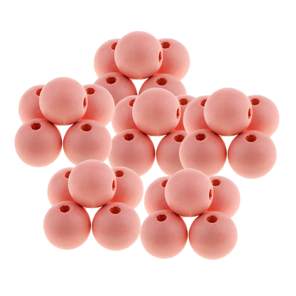 30 Pieces Dyed Color Natural Wood Spacer Loose Beads Necklace Bracelet Charms Findings 20mm