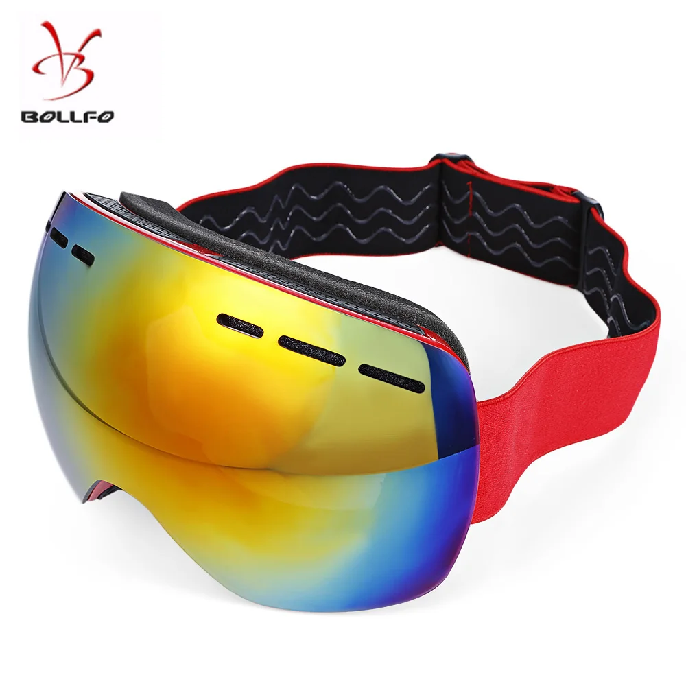 BOLLFO Unisex Ski Goggles Glasses Men Women Spherical Anti Fog