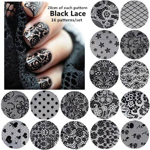 black lace 10 листов/набор звездное небо Фольга для ногтей переводная бумага Ночная галактика Цветущий дизайн ногтей Фольга наклейки звезда наклейки для ногтей тату - Цвет: black lace
