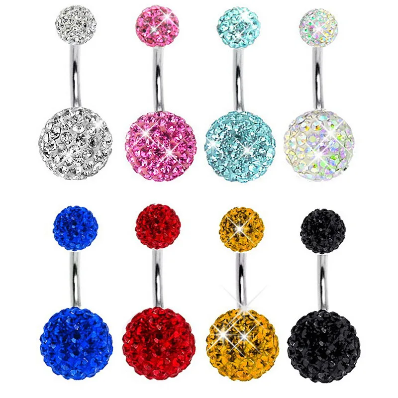 Double Crystal Steel Fake Navel Bar Belly Button Ring Piercing Surgical
