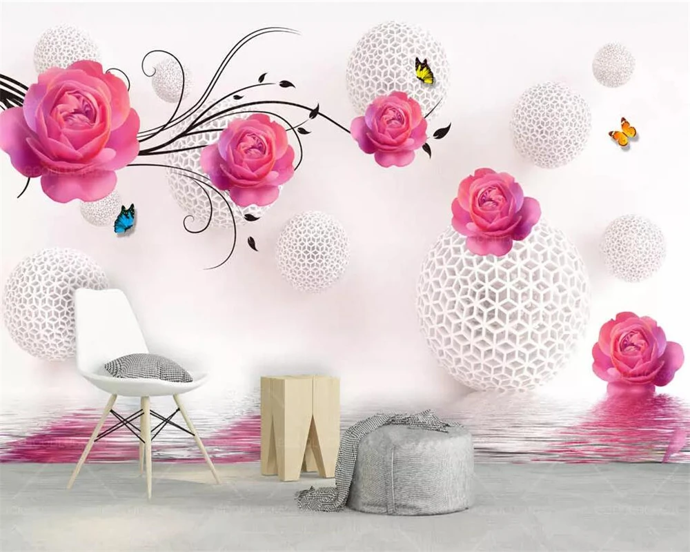 Beibehang Custom wallpaper rose flower vine ball TV background European 3D mural living room bedroom wall murals 3d wallpaper european style multi storey iron folding floor balcony flower racks living room green plant pot frame