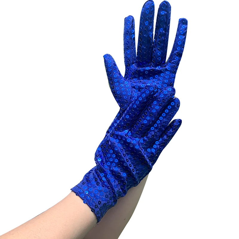 8 Colors Fashion Boys Girls Men Women Bling Bling Performance Gloves Sequin Dance Gloves Stage Effect Shining Mittens - Color: Blue