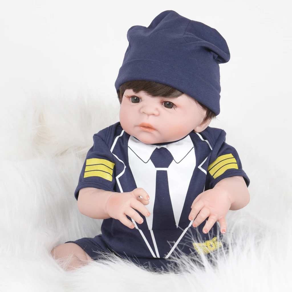 22inch 55cm Lovely Realistic Soft Vinyl Reborn Doll Real Looking Newborn Baby Boy Doll in Uniform Clothes Kids Birthday Gifts