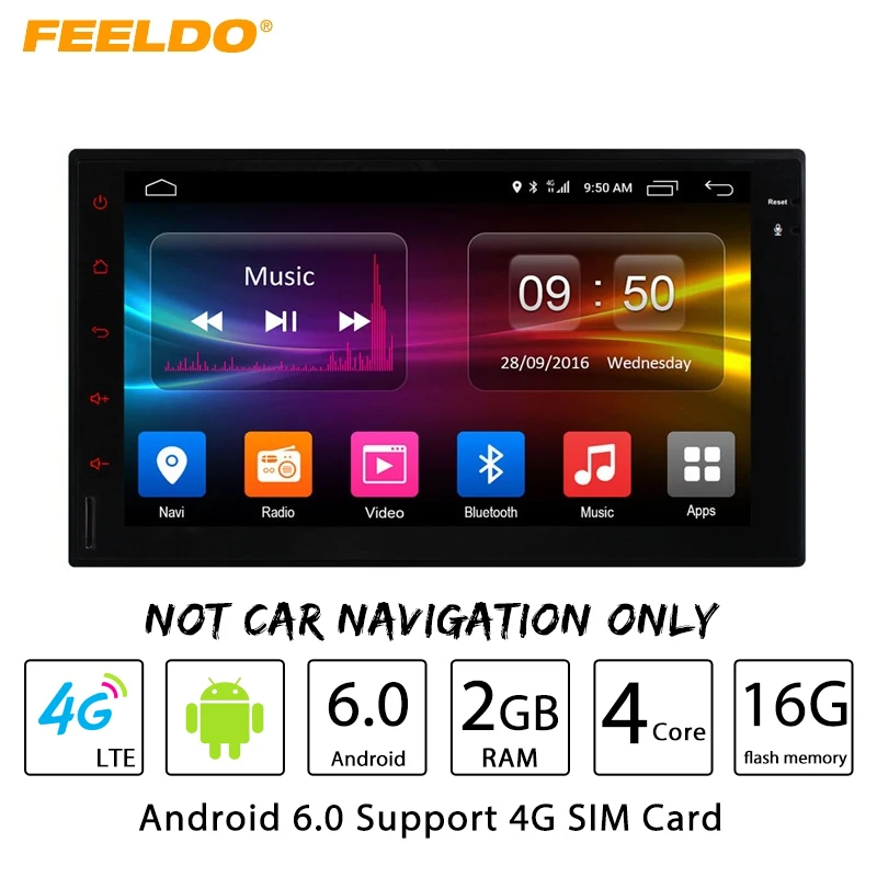 Best FEELDO 7inch Universal Android 6.0 (64bit) DDR3 2G/16G/4G LTE Car Media Player With GPS Navi Radio For Nissan/Hyundai 2DIN ISO 0