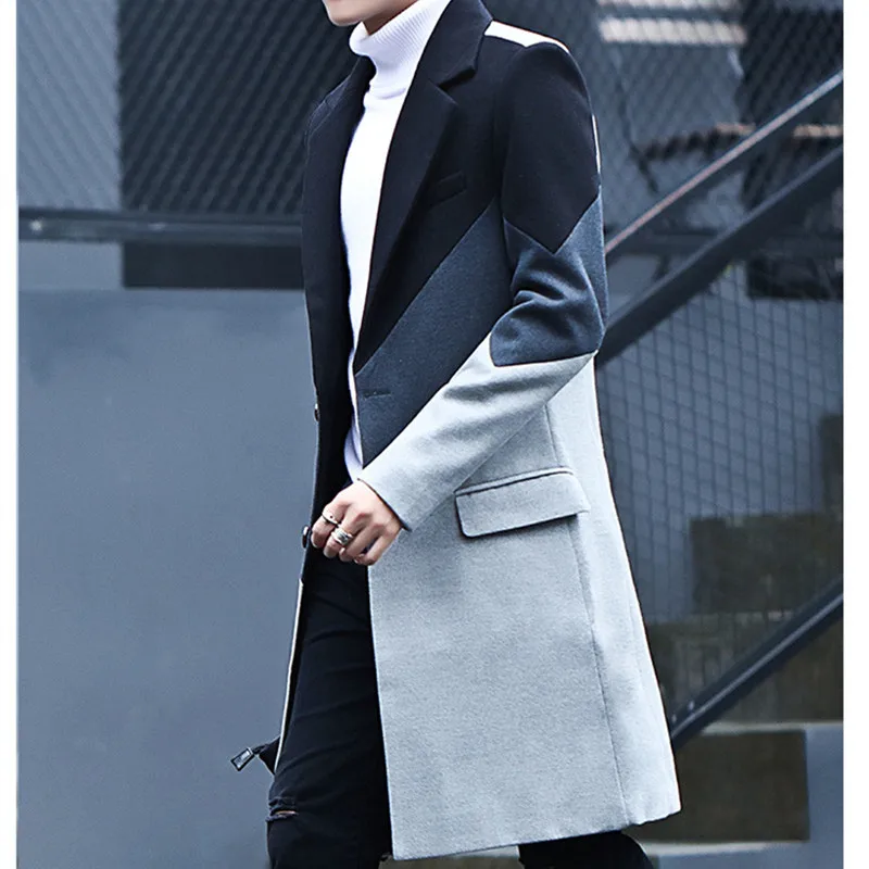 Korean Style Slim Mens Coats Print Overcoats Fashion Casual Winter Dress Coat Mens Plus Size