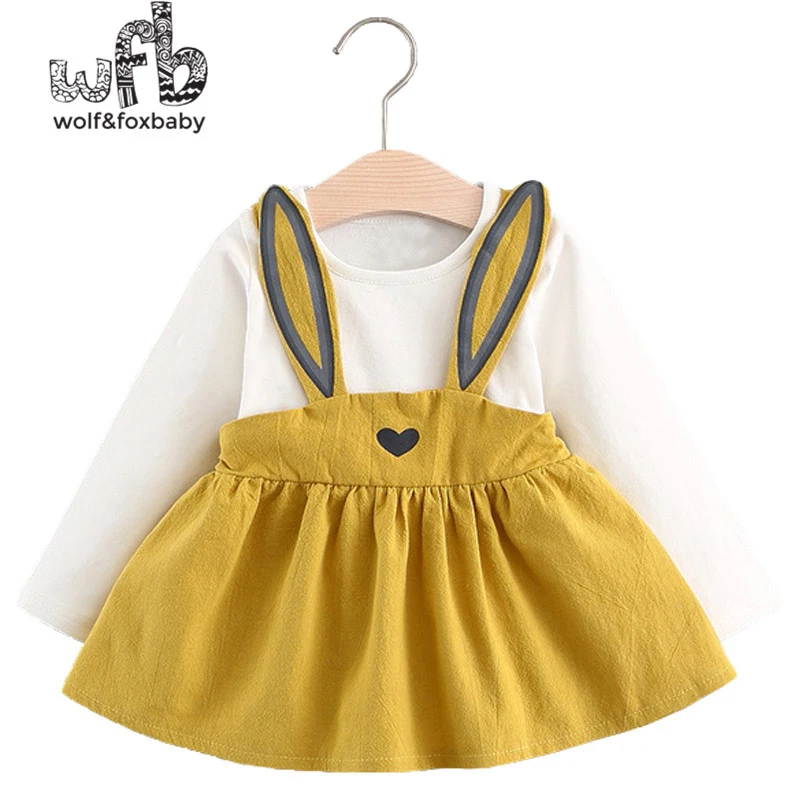 

Retail 0-3 years long-sleeved love long ear strap dress girl infant spring fall autumn