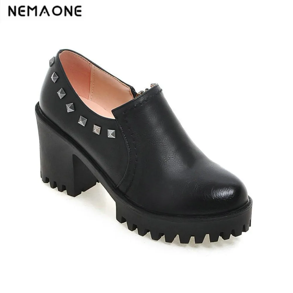 

New Fashion Vintage Women Platform Shoes Chunky High Heel Solid Pumps Comfortable Thick Heel Women Shoes
