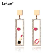 Lokaer макияж Элементы Ювелирные изделия розовые губы и губная помада с Стразы чехол розовое золото цвет серьги из нержавеющей стали E18452