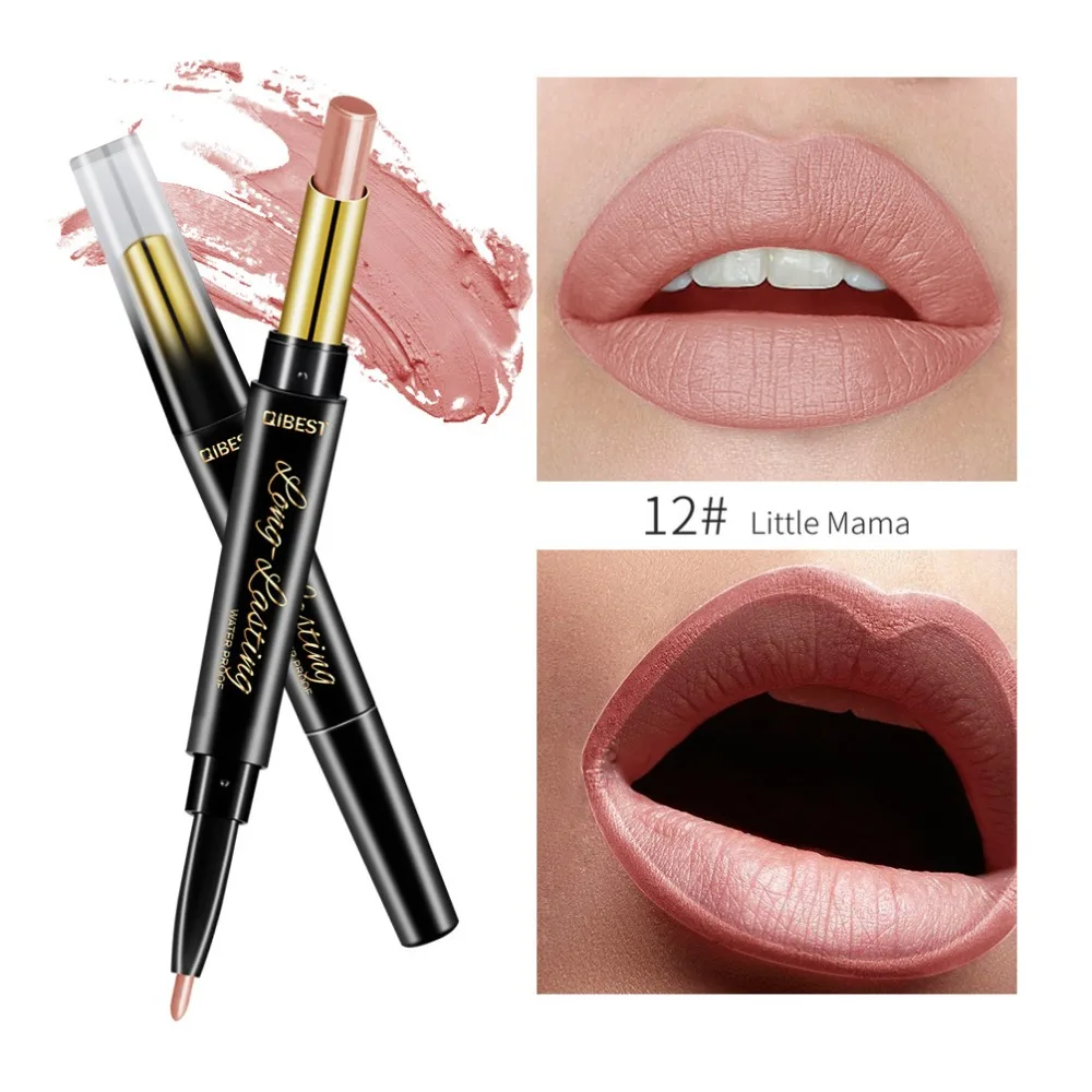 

Qibest Matte Lipstick Wateproof Double Ended Long Lasting Lipsticks Brand Lip Makeup Pigmented Velvet Nude Lips Liner Pencil Set