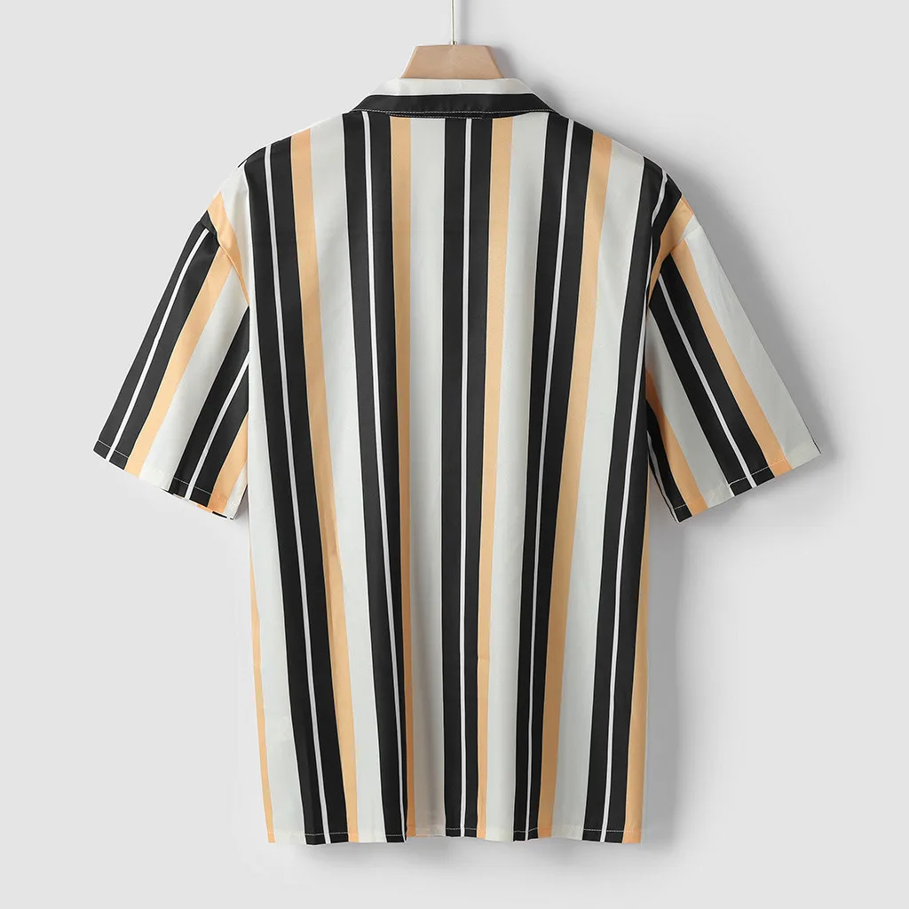 Womail الرجال الأزياء قمصان عارضة متعدد الألوان مخطط التلبيب قمصان قصيرة الأكمام بلوزة الرجال قميص الصيف 2019 الوافدين الجدد