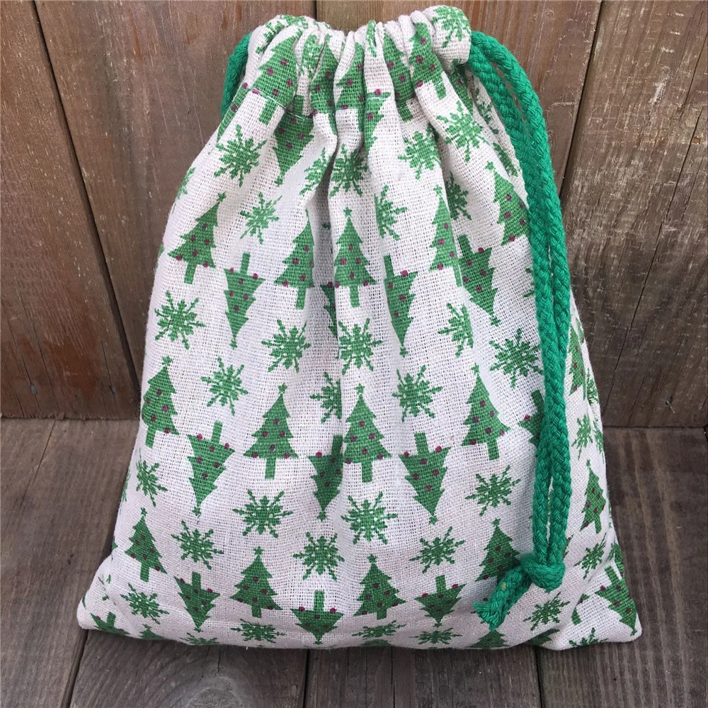 YILE 1 шт. хлопок белье Drawstring вечерние Подарочная сумка зеленый Рождественская елка снежинка N830e