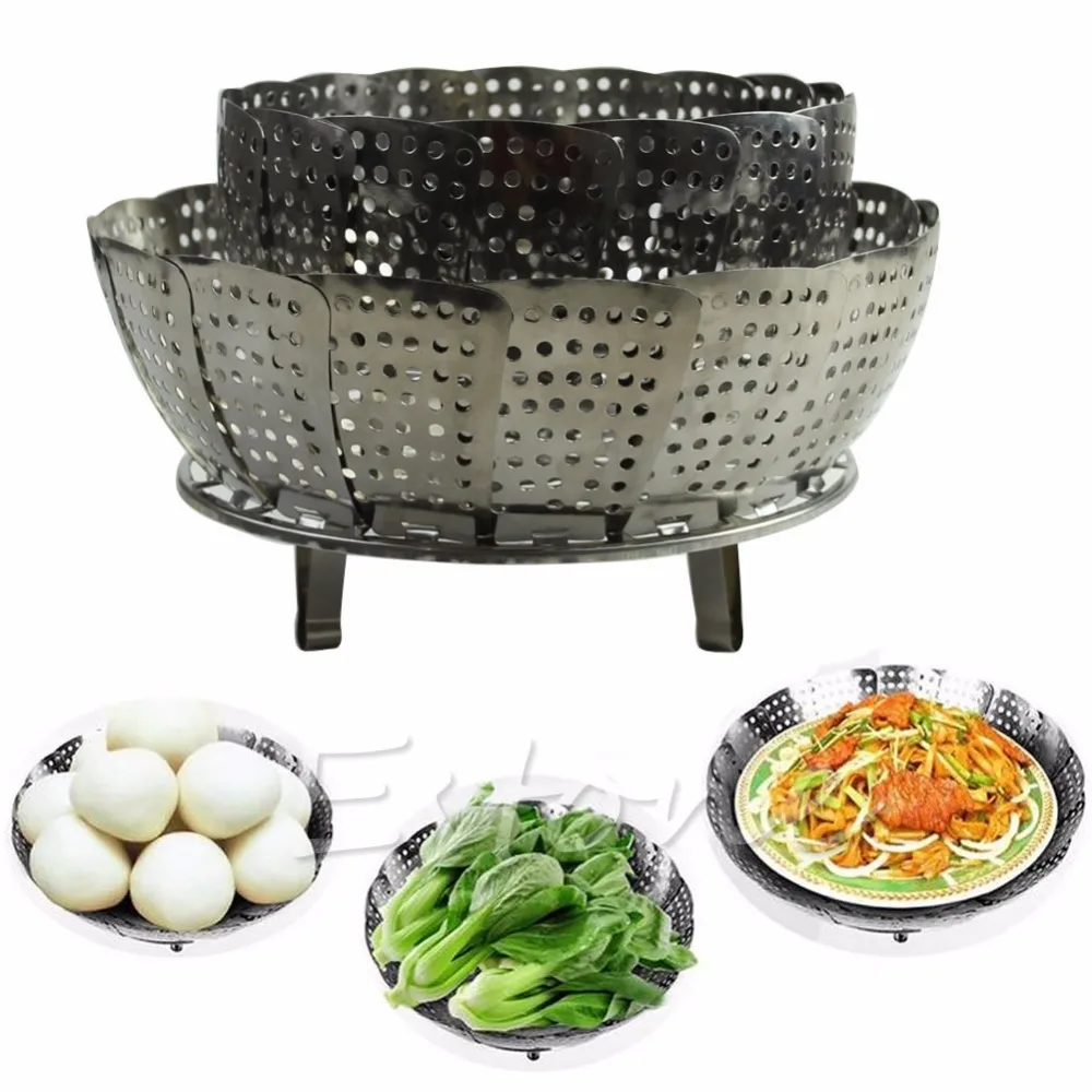 Stainless Steel Folding Steamer Steam Vegetable Basket Mesh Cooker