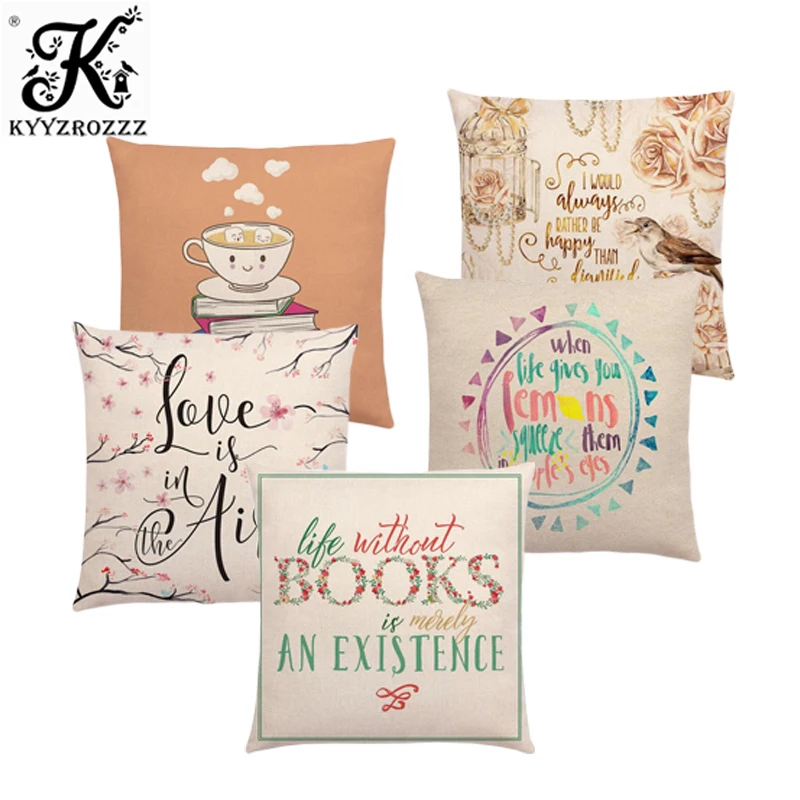 

Happy Days Good Time Tea Reading Books Beautiful Life Gorgeous Words Decorative Letters Good Cushion Cover Sofa Pillow Case
