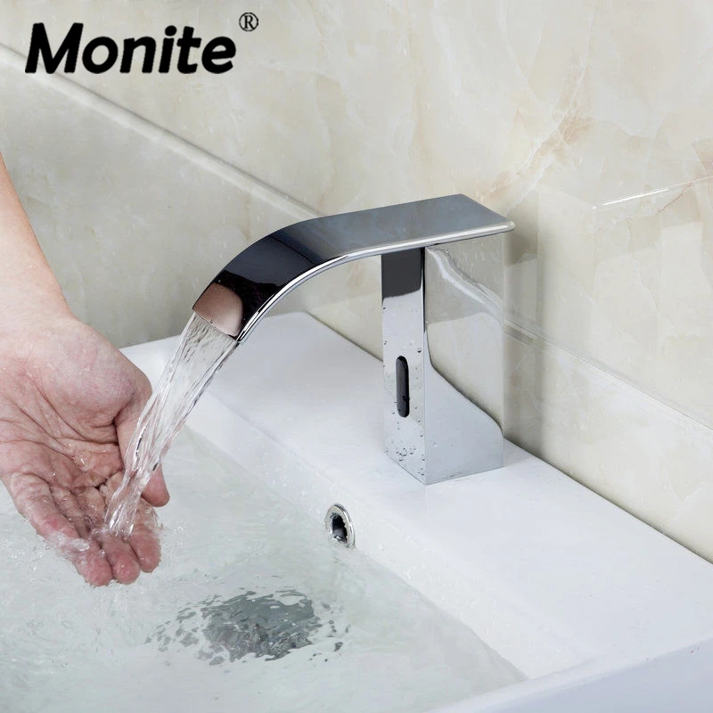 Monite Bathroom Automatic Hands Touch Free Sensor Faucets Hot & Cold Basin Chrome Brass Sink Mixer Tap Faucets Mixers & Taps