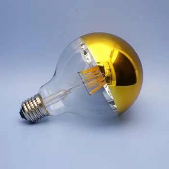 

G95 gold 8w LED Filament Shadowless Bulbs 2700K 120V 220V Edison lamp Mirror Half chrome tipped light bulbs Not dimmable
