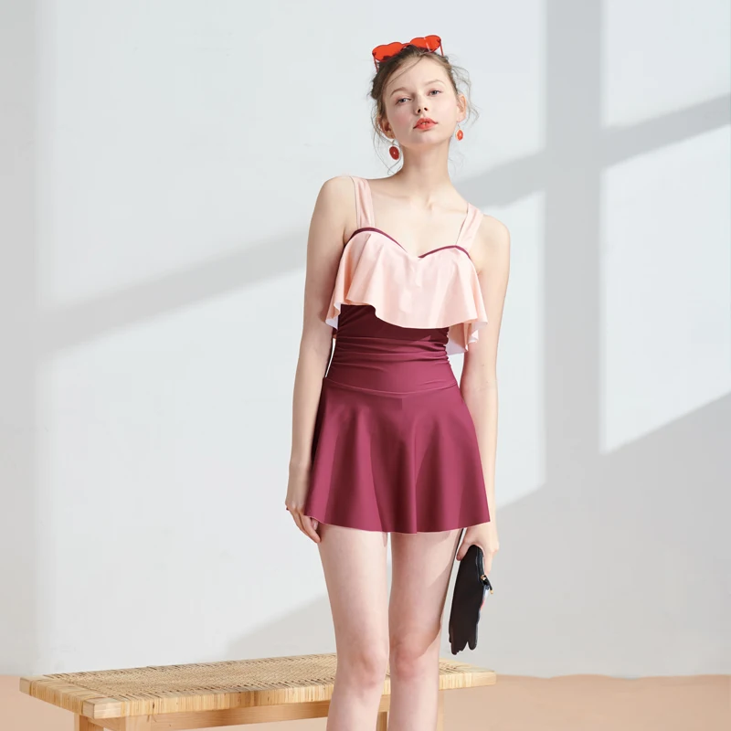 

2019 New One Piece Women's Swimwear Sexy Off Shoulder Slim Swimsuit Type Flat Angle Ruffle Sling Skirt Beach Bathing Suit